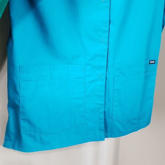 Adar Hunter Green Teal Blue Double Pocket Snap Front Scrub Top Bundle Medium - Picture 8 of 12